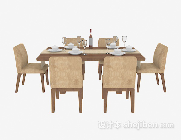 现代风格现代家庭餐桌3d模型下载