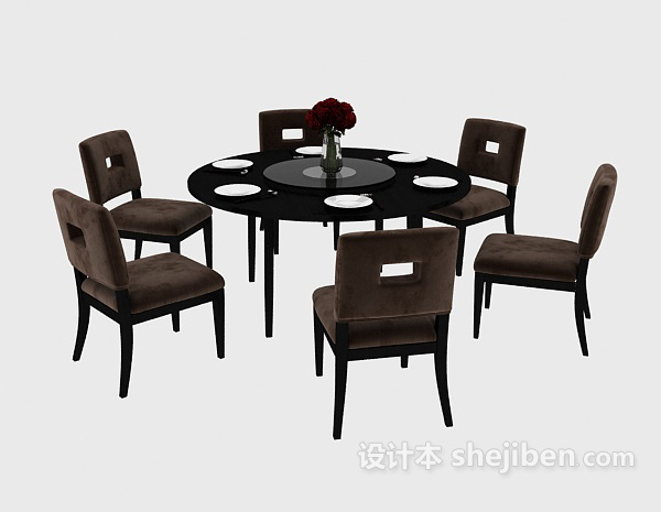 免费美式餐桌餐椅组合3d模型下载