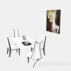 美式白色餐桌3d模型下载
