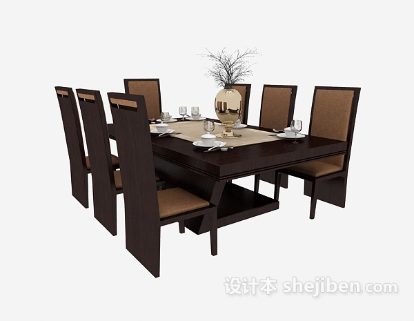 美式传统餐桌3d模型下载
