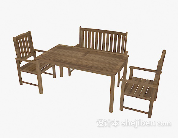免费中式实木桌椅组合3d模型下载