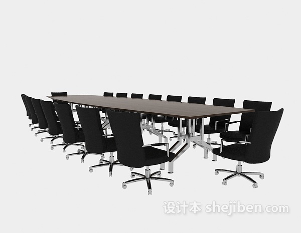 现代风格实木会议桌椅3d模型下载