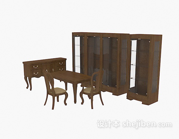 免费欧式桌椅、书柜3d模型下载