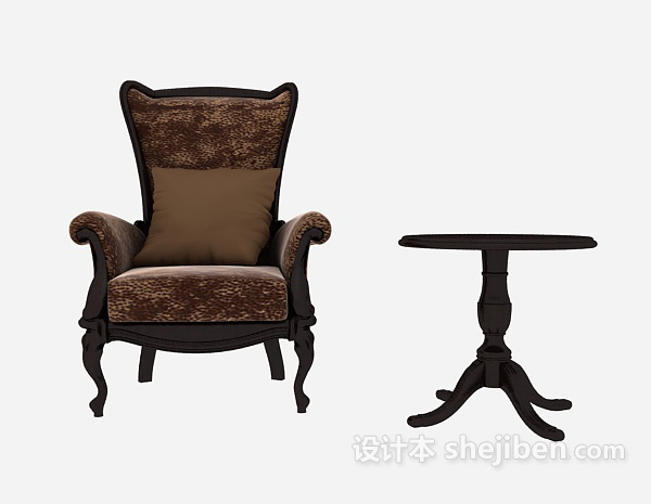 其它美式单人沙发、边桌3d模型下载