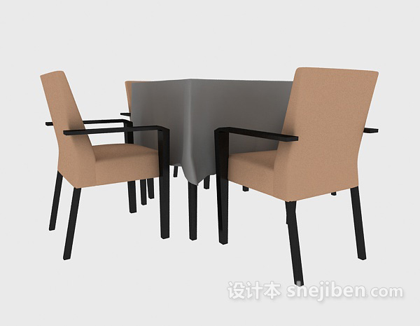 实木四人桌椅组合3d模型下载