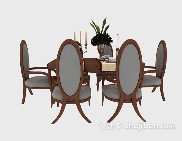 其它美式实木餐桌椅组合3d模型下载