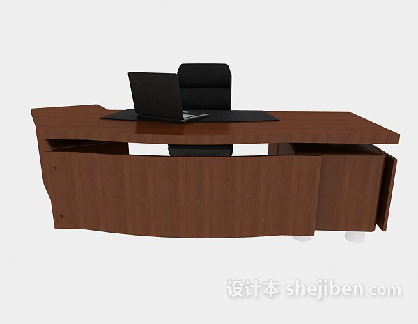 实木棕色办公桌3d模型下载
