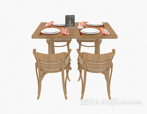 地中海风格实木四人餐桌3d模型下载