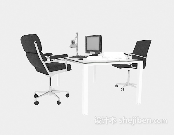 免费不锈钢办公桌椅组合3d模型下载