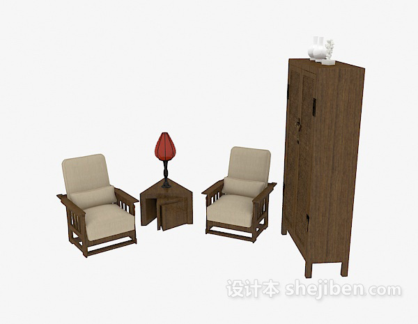 中式风格中式沙发、衣柜组合3d模型下载