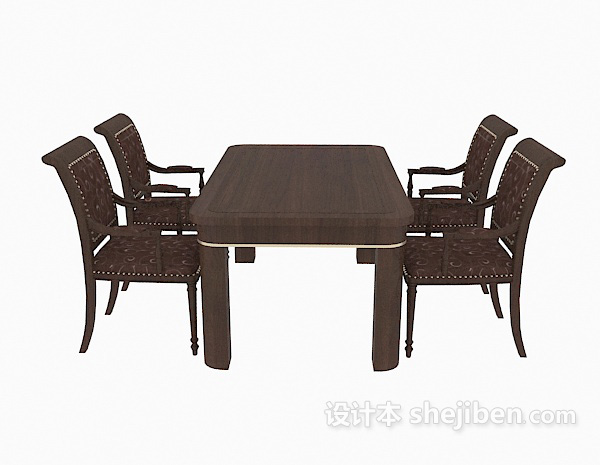 欧式风格欧式四人实木餐桌3d模型下载