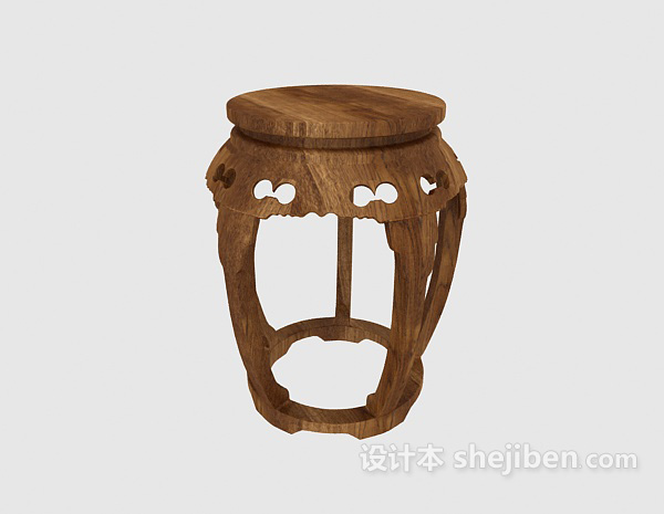 中式风格实木圆形凳子3d模型下载