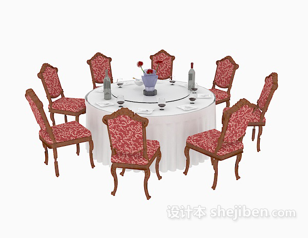 免费欧式风格精致餐桌椅3d模型下载