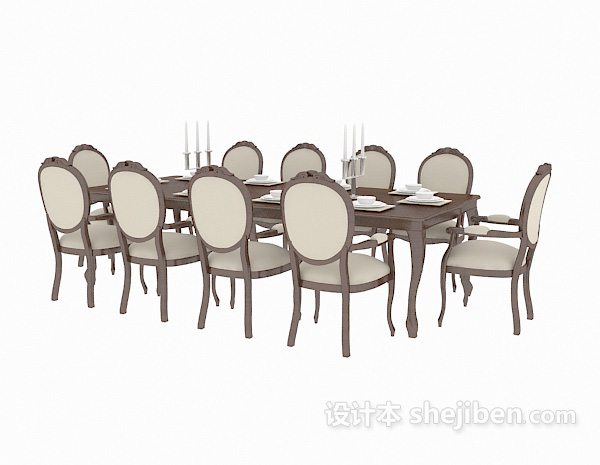 欧式风格餐桌餐椅3d模型下载