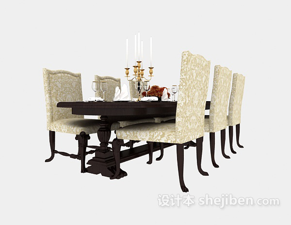 其它美式聚会家庭餐桌3d模型下载