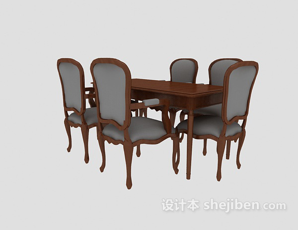 免费欧式实木桌椅组合3d模型下载