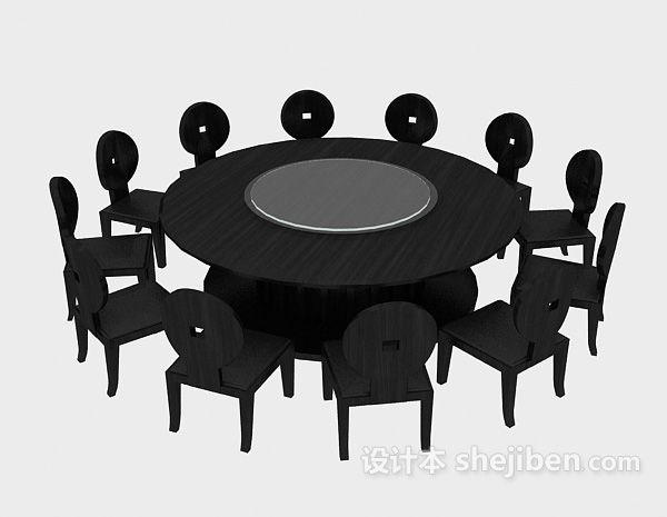 地中海风格黑色实木餐桌椅3d模型下载