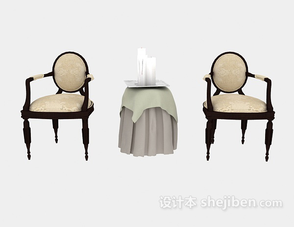 其它美式扶手桌椅3d模型下载