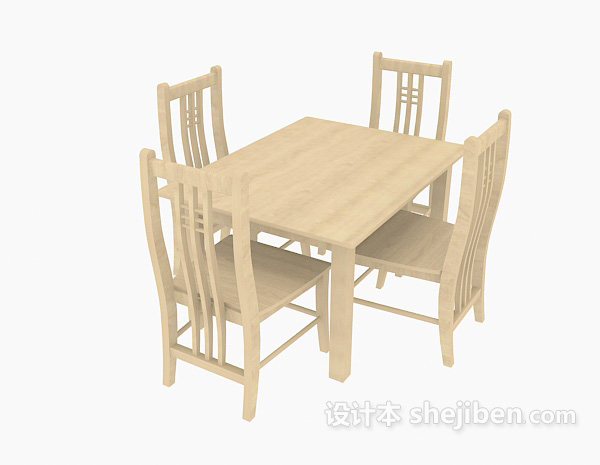 田园风格四人家居桌椅组合3d模型下载