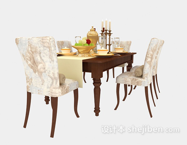 免费欧式奢华餐桌椅组合3d模型下载
