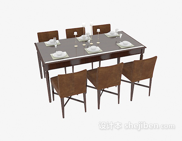东南亚风格六人家庭餐桌3d模型下载