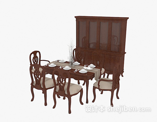 地中海风格地中海实木餐桌椅3d模型下载
