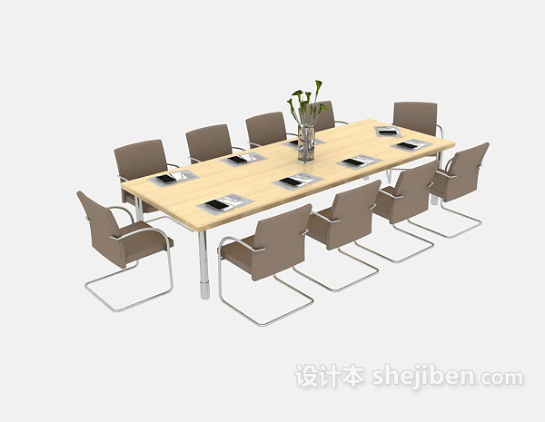 免费简约实木会议桌3d模型下载