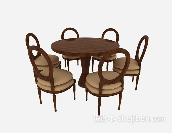 实木  桌椅组合3d模型下载