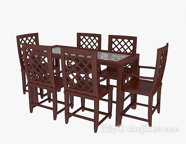 免费中式红木桌椅3d模型下载