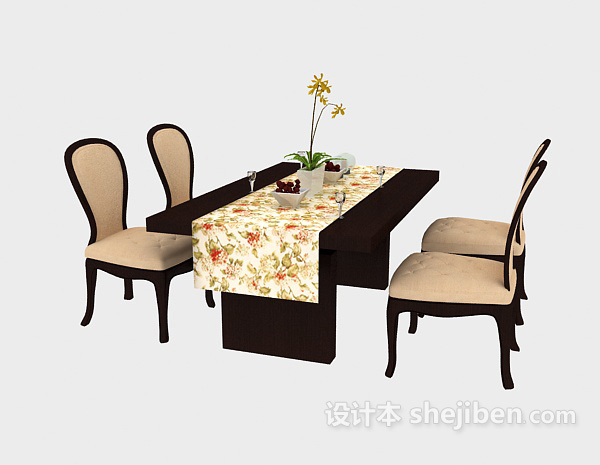 免费美式四人餐桌椅3d模型下载