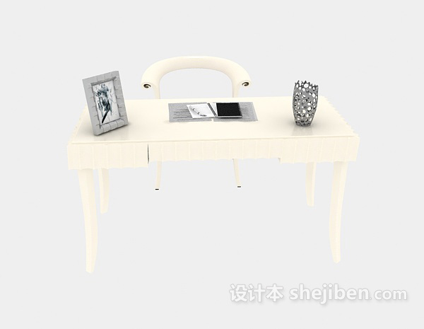 东南亚风格白色书桌3d模型下载