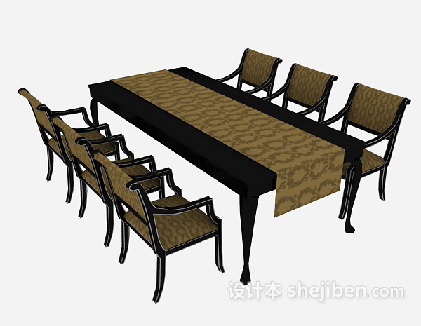 免费美式桌椅组合3d模型下载