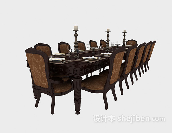 免费美式大型家具餐桌3d模型下载