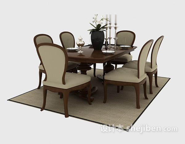 美式餐桌椅3d模型下载