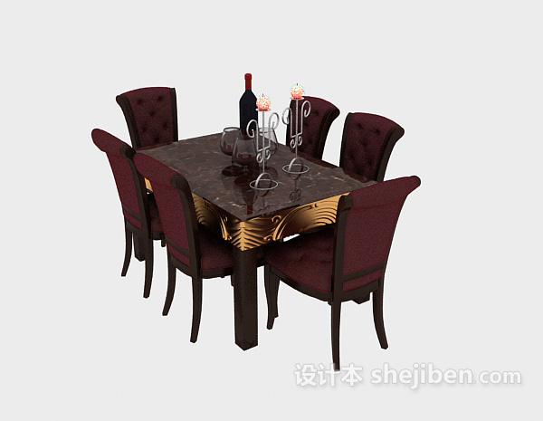 免费美式家居餐桌椅3d模型下载
