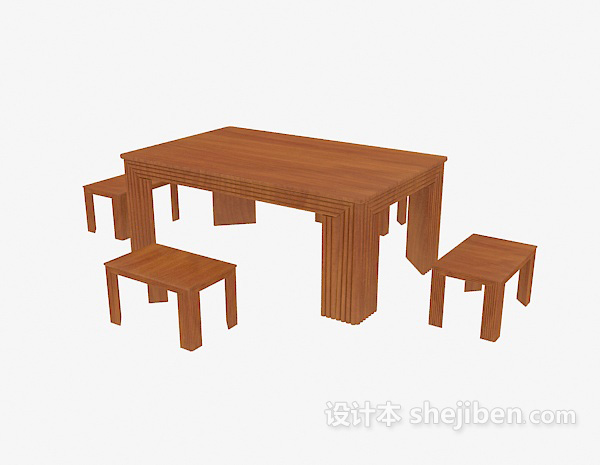 免费实木方桌3d模型下载