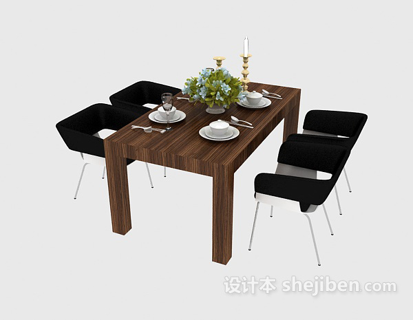 简约家庭餐桌3d模型下载