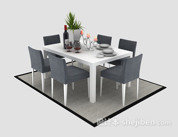 免费简约时尚木质餐桌3d模型下载