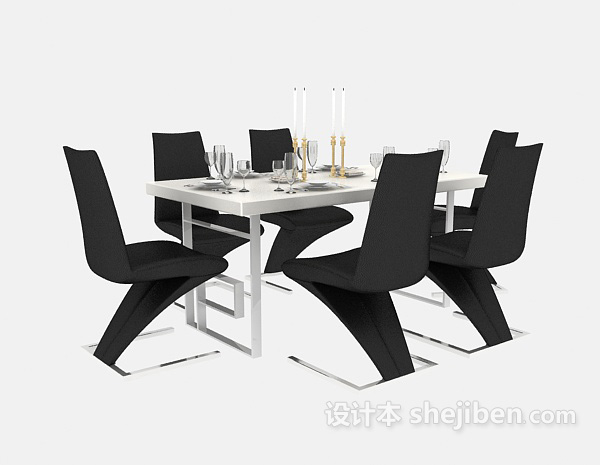 免费现代简约家庭餐桌3d模型下载