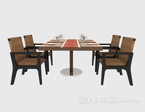 东南亚风格聚会实木餐桌椅组合3d模型下载