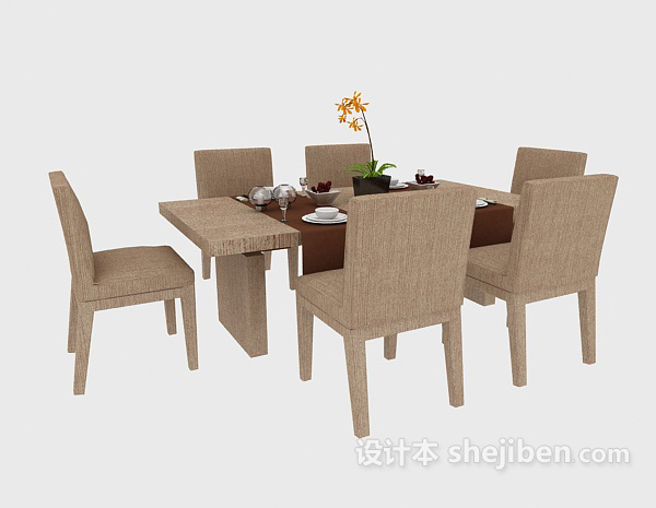 免费田园风格餐桌餐椅3d模型下载