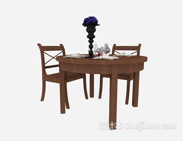 免费田园实木餐桌椅3d模型下载