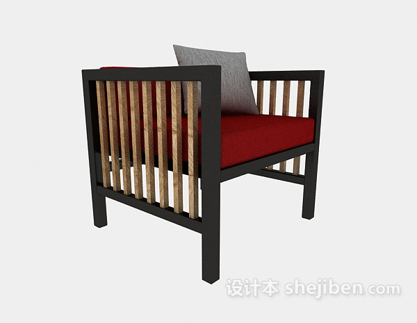 中式实木黑色休闲椅3d模型下载