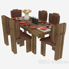 个性餐厅桌椅组合3d模型下载