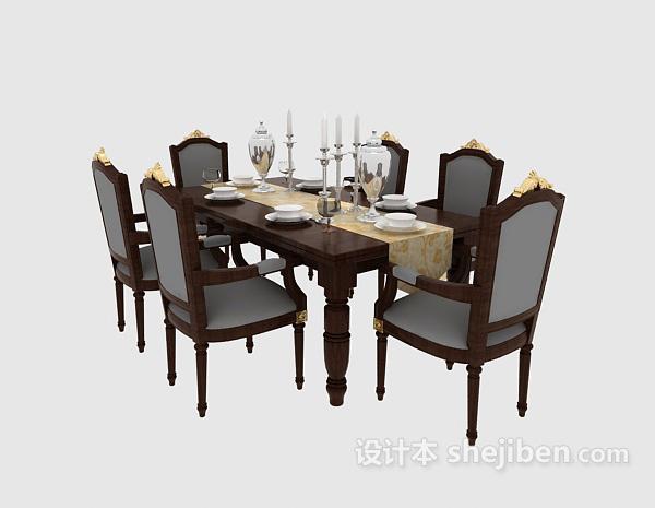 传统美式餐桌3d模型下载