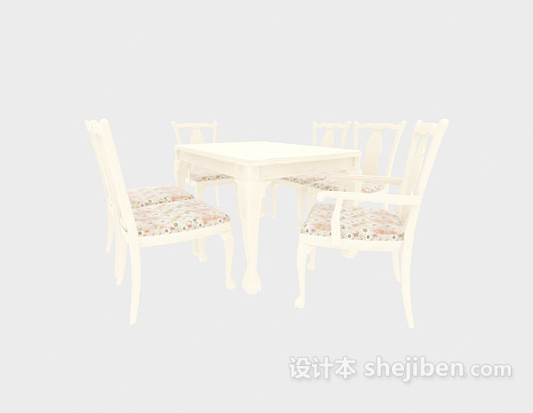 地中海风格白色家居实木餐桌3d模型下载