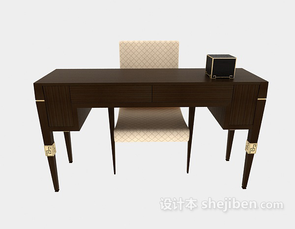 中式风格欧式实木书桌3d模型下载