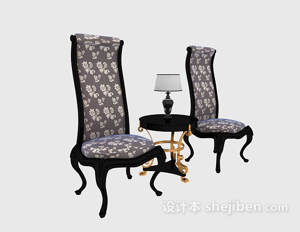 紫色花纹单人沙发3d模型下载