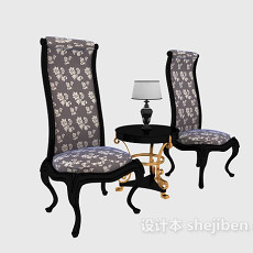 紫色花纹单人沙发3d模型下载