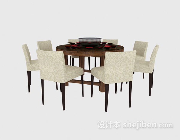 火锅店餐桌椅组合3d模型下载